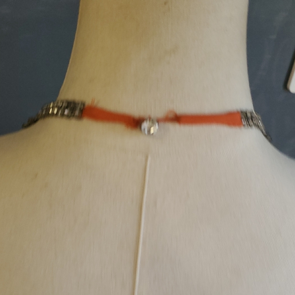 Vtg Niteline Chic Orange Silk Gown with Silver Accents - Picture 6 of 16